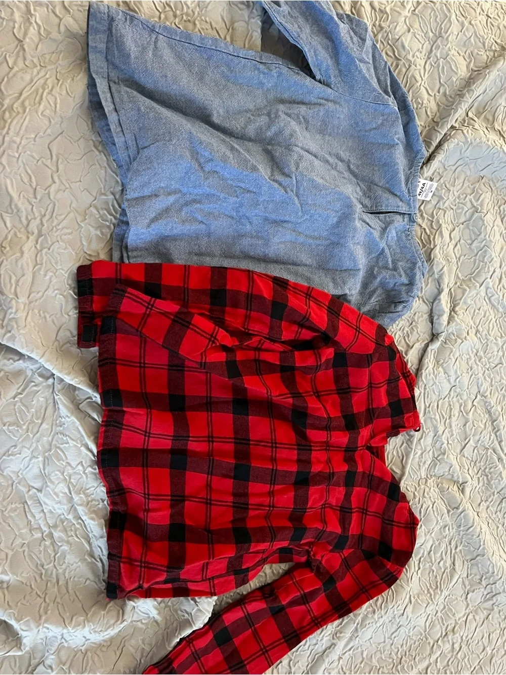 4T Girls Red & Black Plaid shirt with Blue Ruffled shirt  -2 shirt bundle